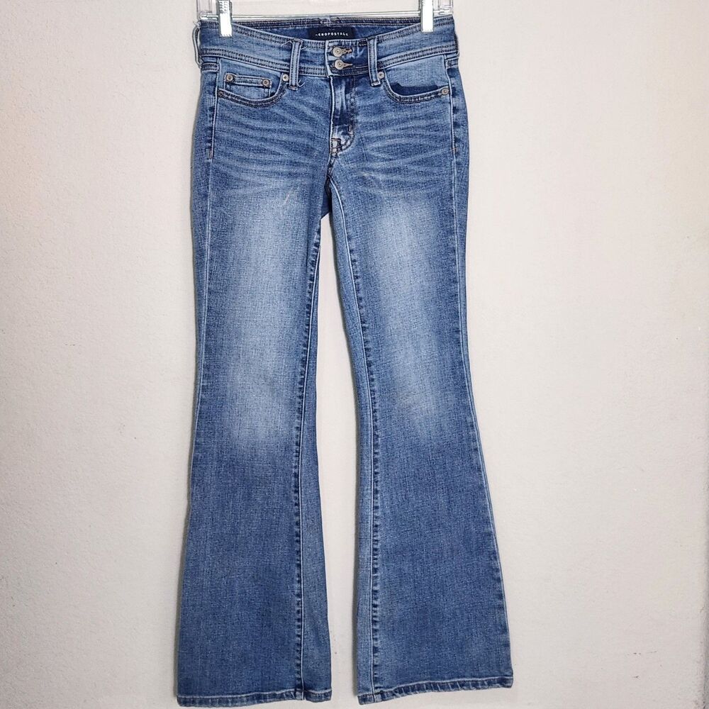 Aéropostale Low Rise Flare Jeans Womens 00 Blue Stretch Denim Y2K Bo